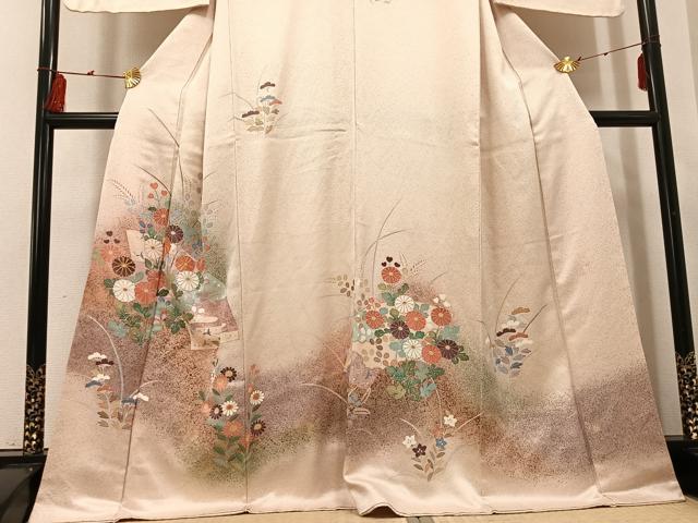 平和屋着物●訪問着 作家物 駒刺繍 地紙草花文 金彩 正絹 逸品 AABI0569ph