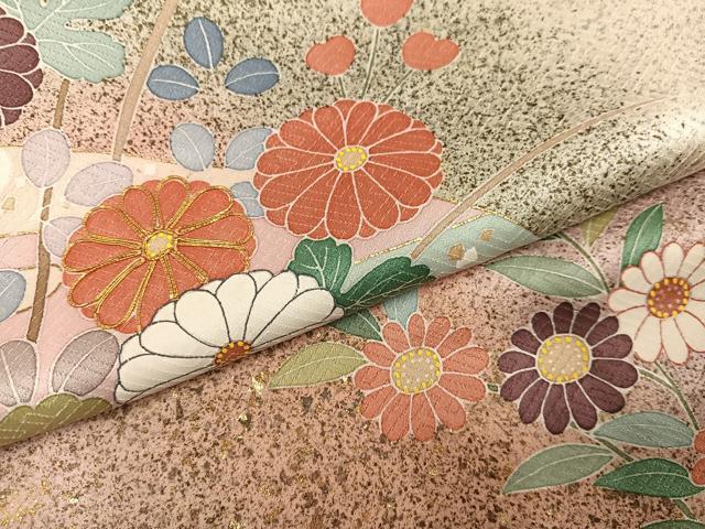 平和屋着物●訪問着 作家物 駒刺繍 地紙草花文 金彩 正絹 逸品 AABI0569ph