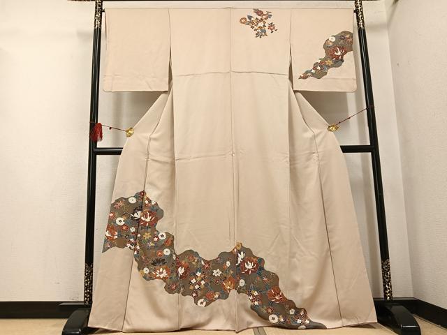 平和屋着物●訪問着 友禅 刺繍 草花文 正絹 逸品 AABI0571ph