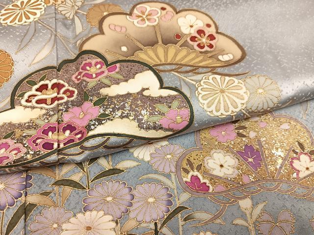 平和屋着物●訪問着 草花文 暈し染め 金銀彩 正絹 逸品 AABI0575ph