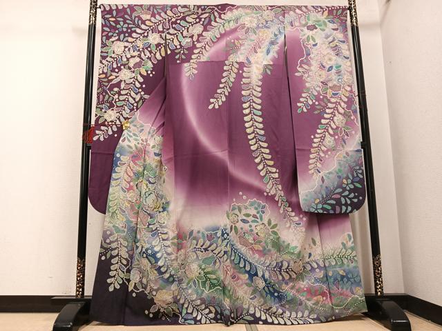 平和屋着物●豪華振袖 辻が花 暈し染め 金彩 銀通し地 正絹 逸品 AABI0578ph