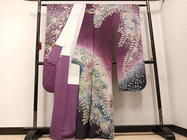 平和屋着物●豪華振袖 辻が花 暈し染め 金彩 銀通し地 正絹 逸品 AABI0578ph