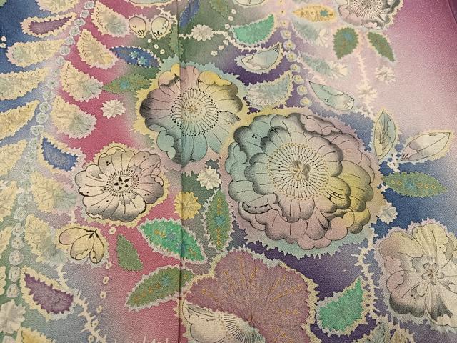 平和屋着物●豪華振袖 辻が花 暈し染め 金彩 銀通し地 正絹 逸品 AABI0578ph
