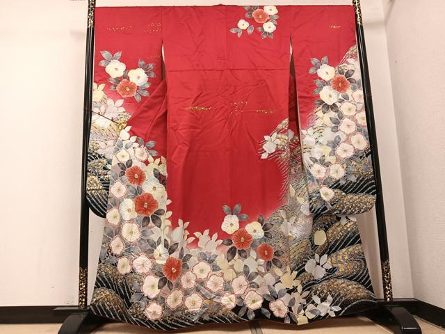 平和屋着物●豪華振袖 絞り 立波花文 暈し染め 金彩 正絹 逸品 AABI0579ph