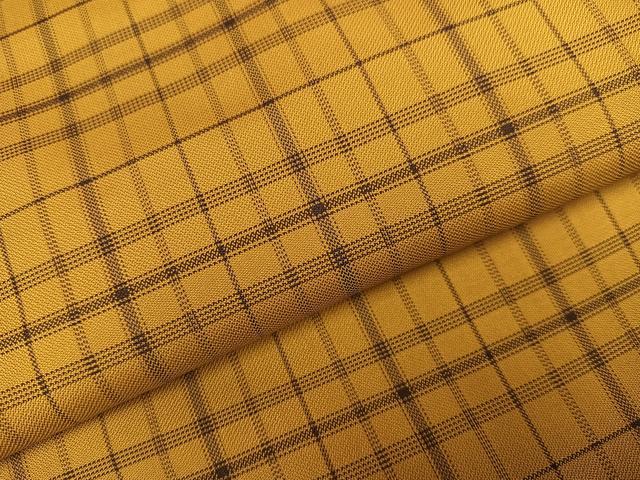 平和屋着物●黄八丈 紬 綾織 格子 正絹 逸品 AABI0584ph