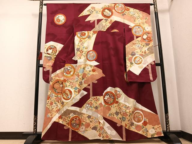 平和屋着物●豪華振袖 駒刺繍 花蝶丸文 金彩 正絹 逸品 AABI0589ph