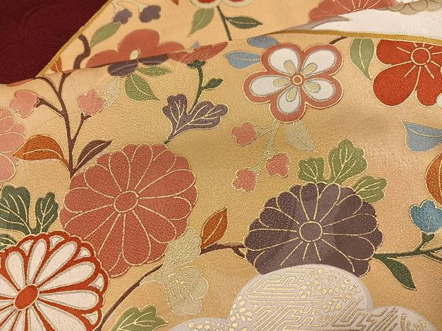 平和屋着物●豪華振袖 駒刺繍 花蝶丸文 金彩 正絹 逸品 AABI0589ph