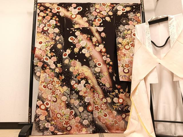 平和屋着物●豪華振袖・長襦袢(無双仕立て)セット 刺繍 草花 草履 暈し染め 金彩 半衿刺繍 正絹 逸品 AABI0590ph