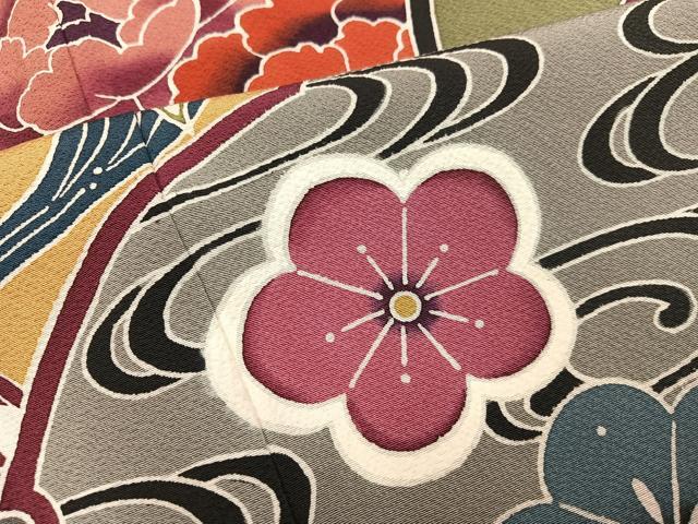 平和屋着物●豪華振袖 紅型 花鳥文 正絹 逸品 AABI0591ph