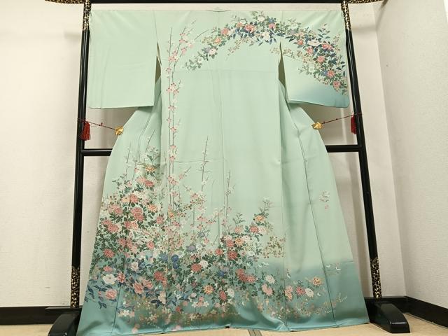 平和屋着物●高級染元 粋峰 林芳夫 京加賀友禅 訪問着 枝花文 暈し染め 正絹 逸品 AABI0593ph