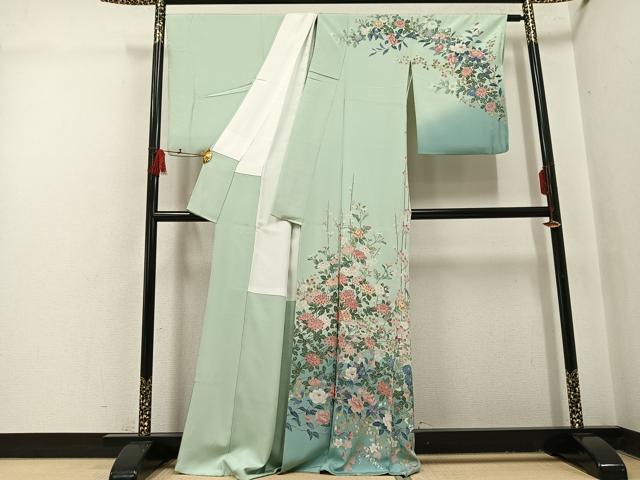 平和屋着物●高級染元 粋峰 林芳夫 京加賀友禅 訪問着 枝花文 暈し染め 正絹 逸品 AABI0593ph