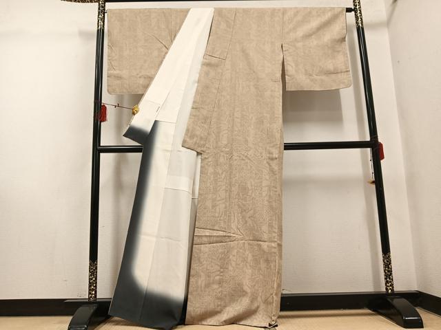 平和屋着物●結城紬 80亀甲 花尽くし 正絹 逸品 未使用 AABI0595ph