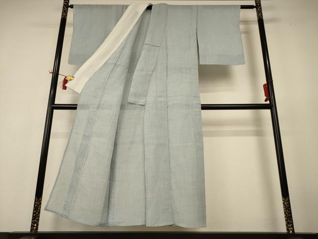 平和屋着物*夏物 本場小千谷ちぢみ 千草鼠色 証紙付き 麻 逸品 AABI0602jd