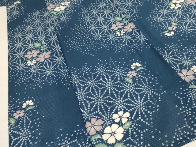 平和屋着物*夏物 小紋 絽 麻の葉花文 洗える着物 AABI0617jd