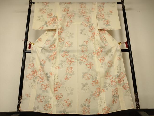 平和屋着物*夏物 小紋 絽 紫陽花 銀彩 正絹 逸品 AABI0633jd