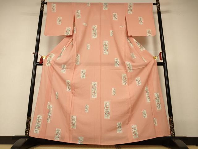 平和屋着物*夏物 小紋 絽 短冊草花文 正絹 逸品 未使用 AABI0635jd