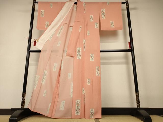 平和屋着物*夏物 小紋 絽 短冊草花文 正絹 逸品 未使用 AABI0635jd