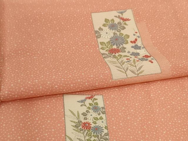 平和屋着物*夏物 小紋 絽 短冊草花文 正絹 逸品 未使用 AABI0635jd
