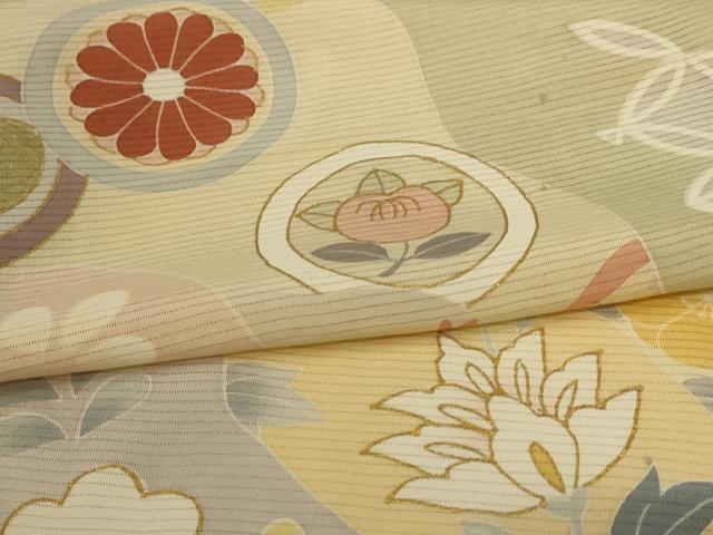 平和屋着物*夏物 訪問着 絽 吉祥花文 暈し染め 金彩 正絹 逸品 AABI0637jd