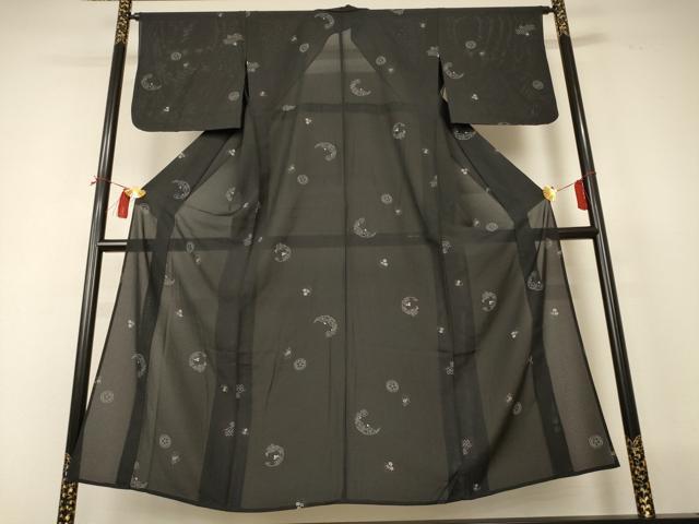 平和屋着物*夏物 小紋 絽 花丸文 黒地 正絹 逸品 AABI0639jd