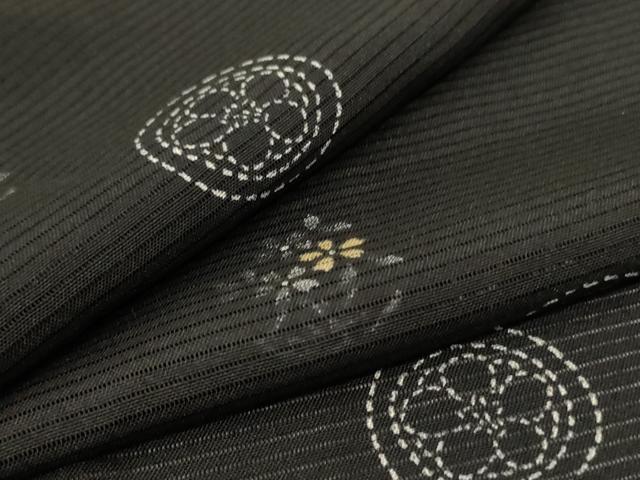 平和屋着物*夏物 小紋 絽 花丸文 黒地 正絹 逸品 AABI0639jd