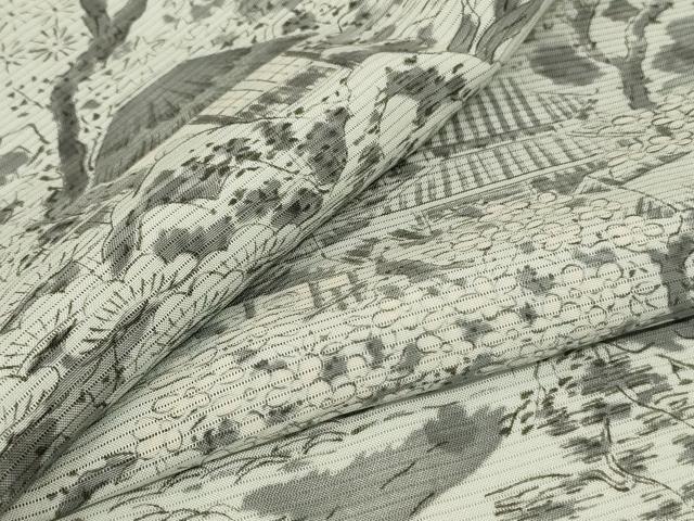 平和屋着物*夏物 小紋 絽 手描き 風景文 正絹 逸品 AABI0653jd