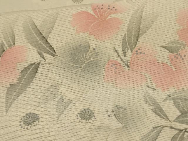 平和屋着物*夏物 小紋 絽 草花文 銀彩 正絹 逸品 AABI0654jd
