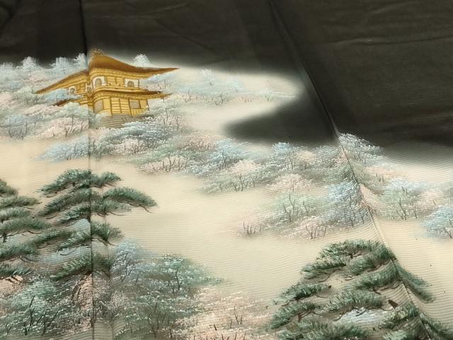 平和屋着物*夏物 黒留袖 絽 作家物 風景文 暈し染め 金彩 正絹 逸品 AABI0656jd