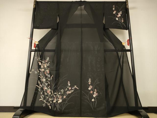 平和屋着物*夏物 訪問着 絽 草花文 銀彩 正絹 逸品 AABI0657jd