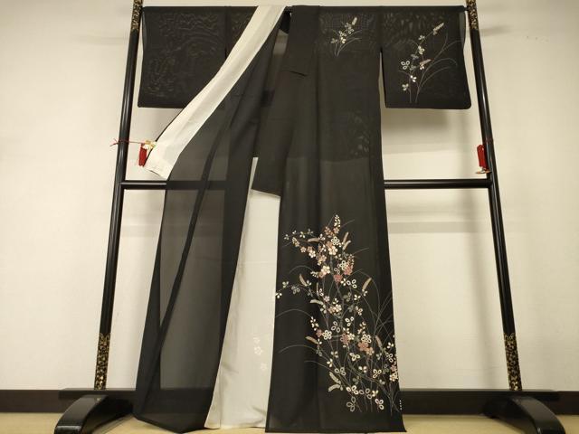 平和屋着物*夏物 訪問着 絽 草花文 銀彩 正絹 逸品 AABI0657jd