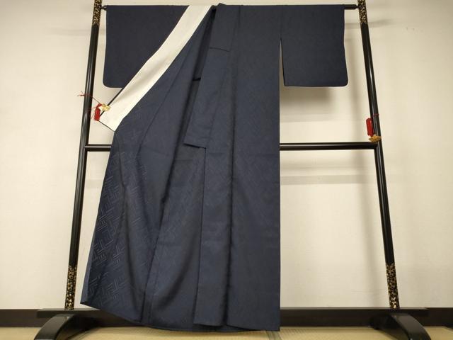 平和屋着物*夏物 色無地 網代紋紗 藍鉄色 正絹 逸品 AABI0661jd