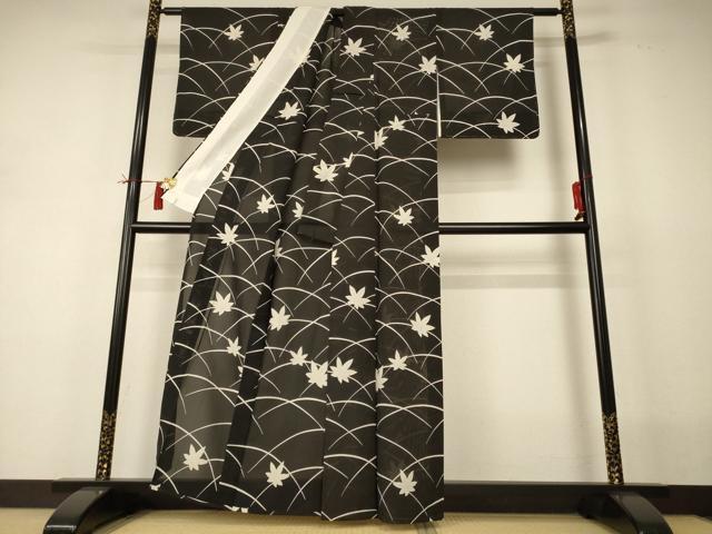 平和屋着物*夏物 小紋 絽 芝楓文 銀彩 正絹 逸品 AABI0667jd
