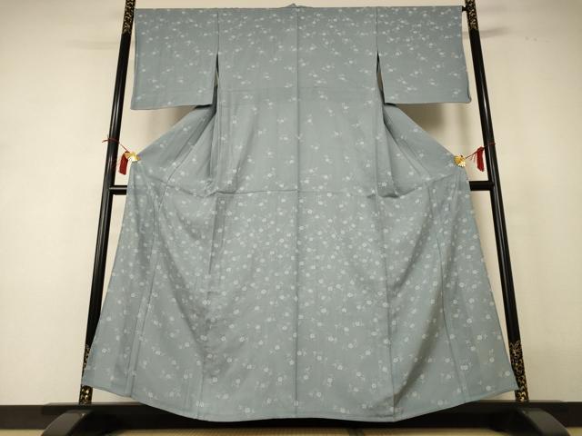 平和屋着物*夏物 小紋 縦絽 花唐草文 正絹 逸品 AABI0675jd