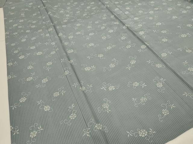 平和屋着物*夏物 小紋 縦絽 花唐草文 正絹 逸品 AABI0675jd