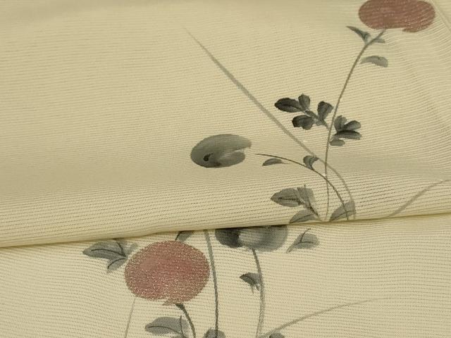平和屋着物*夏物 訪問着 絽 手描き 草花文 銀彩 正絹 逸品 AABI0689jd
