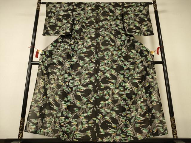 平和屋着物*夏物 小紋 絽 笹の葉文 正絹 逸品 AABI0693jd
