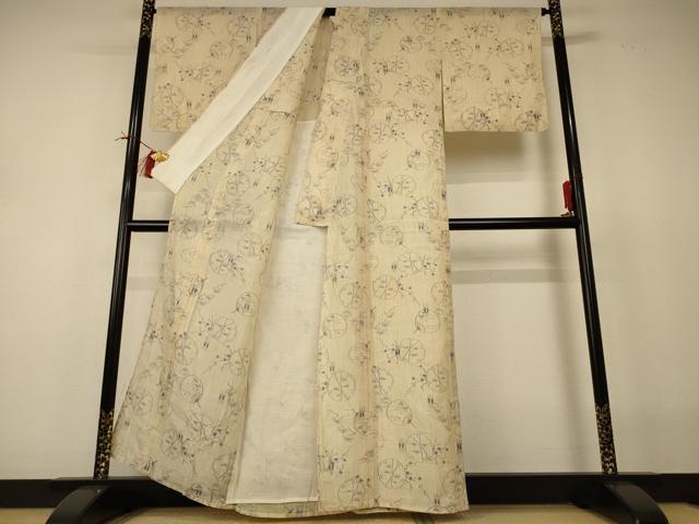 平和屋着物*夏物 小千谷ちぢみ 雪輪文 麻 逸品 AABI0695jd