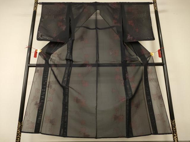 平和屋着物*夏物 小紋 紗 蔦の葉文 銀糸 正絹 逸品 AABI0703jd
