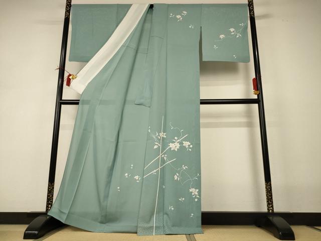 平和屋着物*夏物 訪問着 絽 草花文 銀彩 正絹 逸品 AABI0709jd