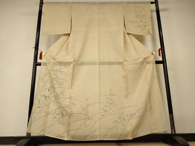 平和屋着物*夏物 訪問着 生紬 手描き 草花文 正絹 逸品 AABI0711jd