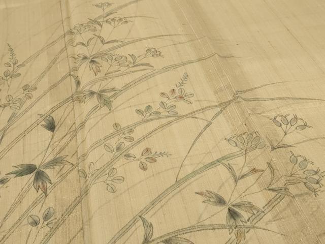 平和屋着物*夏物 訪問着 生紬 手描き 草花文 正絹 逸品 AABI0711jd