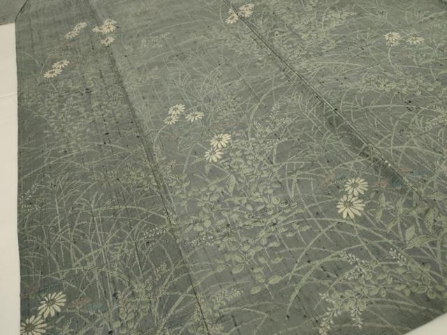 平和屋着物*夏物 訪問着 生紬 手描き 草花文 正絹 逸品 AABI0734jd