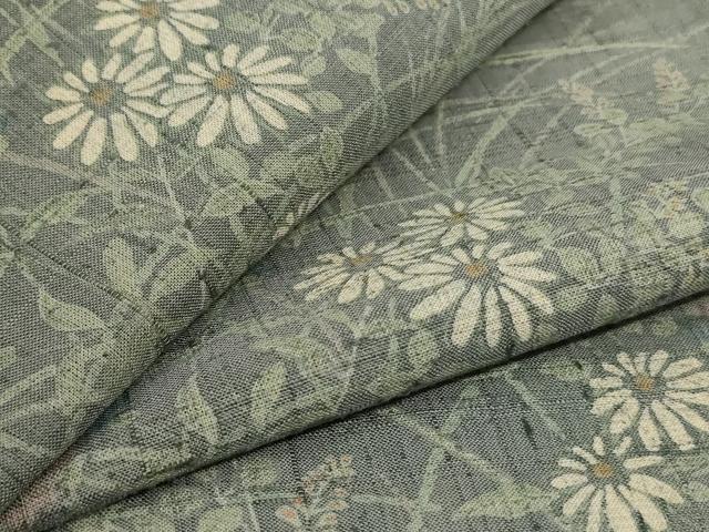 平和屋着物*夏物 訪問着 生紬 手描き 草花文 正絹 逸品 AABI0734jd