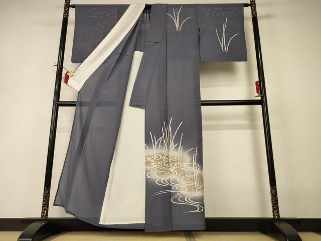 平和屋着物*夏物 訪問着 絽 木賊 暈し染め 金銀彩 正絹 逸品 AABI0735jd
