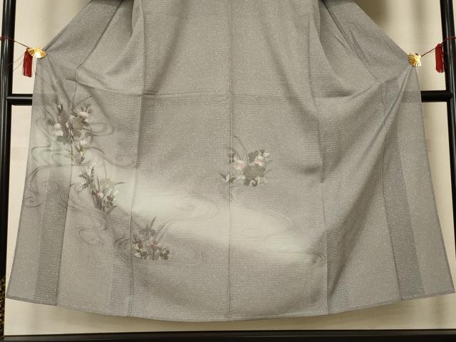 平和屋着物*夏物 訪問着 絽 刺繍 流水草花文 暈し染め 正絹 逸品 AABI0741jd