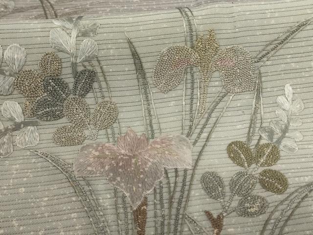 平和屋着物*夏物 訪問着 絽 刺繍 流水草花文 暈し染め 正絹 逸品 AABI0741jd