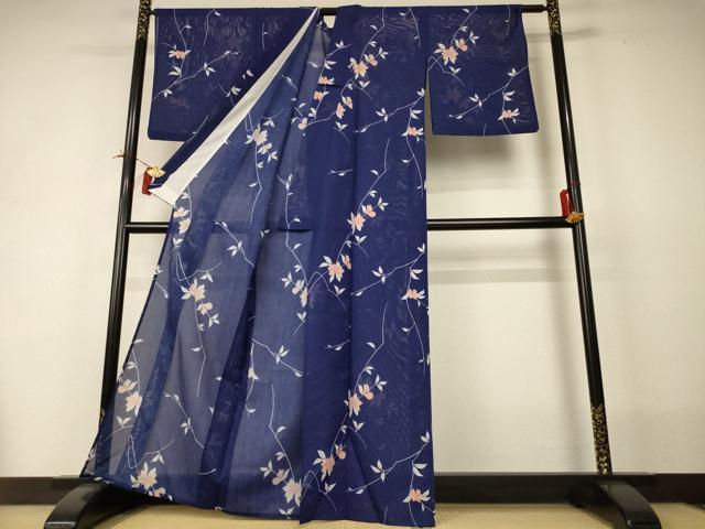 平和屋着物*夏物 小紋 絽 草花文 洗える着物 AABI0746jd