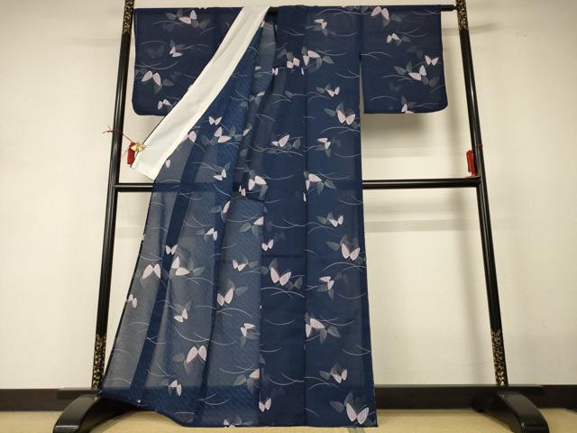 平和屋着物*夏物 小紋 紗 芝舞蝶文 洗える着物 AABI0747jd