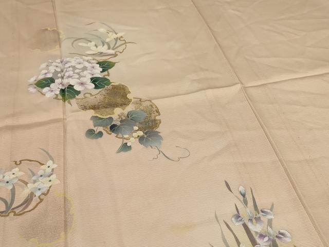 平和屋着物*夏物 訪問着 絽 手描き 雪輪草花文 金銀彩 正絹 逸品 AABI0760jd
