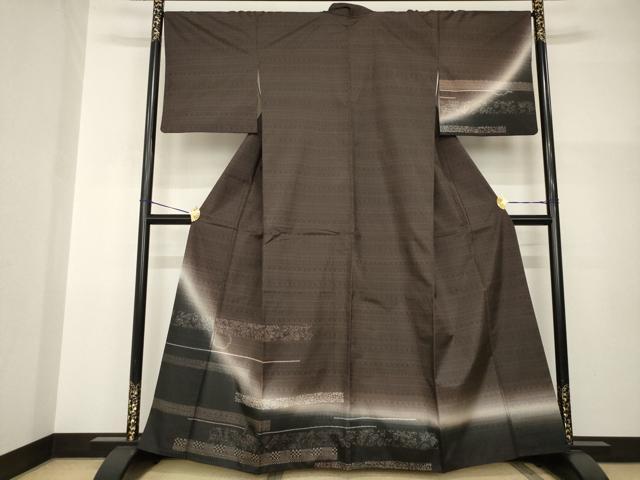 平和屋着物●本場大島紬 染大島 訪問着 段違い更紗花文 暈し染め 正絹 逸品 AABI0762ck